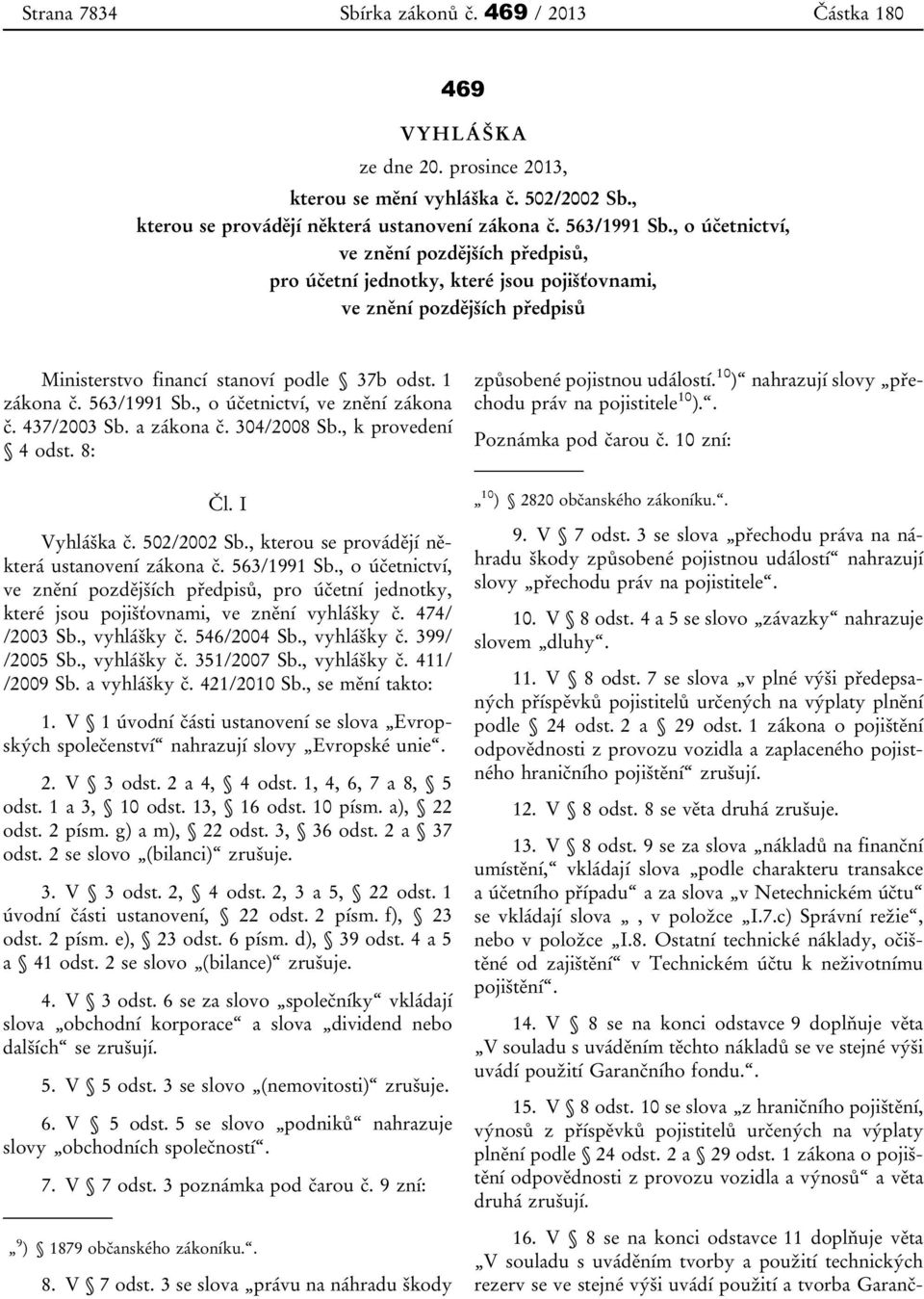 , o účetnictví, ve znění zákona č. 437/2003 Sb. a zákona č. 304/2008 Sb., k provedení 4 odst. 8: Čl. I Vyhláška č. 502/2002 Sb., kterou se provádějí některá ustanovení zákona č. 563/1991 Sb.