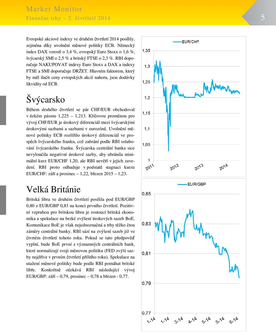 Hlavním faktorem, který by měl tlačit ceny evropských akcií nahoru, jsou dodávky likvidity od ECB. Švýcarsko Během druhého čtvrtletí se pár CHF/EUR obchodoval v úzkém pásmu 1,225 1,213.