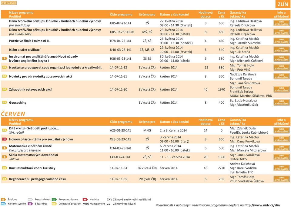 H78-04-23-141 ZŠ, SŠ Islám a střet civilizací U40-03-23-141 ZŠ, MŠ, SŠ Inspiromat pro angličtináře aneb Nové nápady k výuce anglického jazyka I H36-03-23-141 ZŠ,SŠ 22. května 2014 08.00-14.