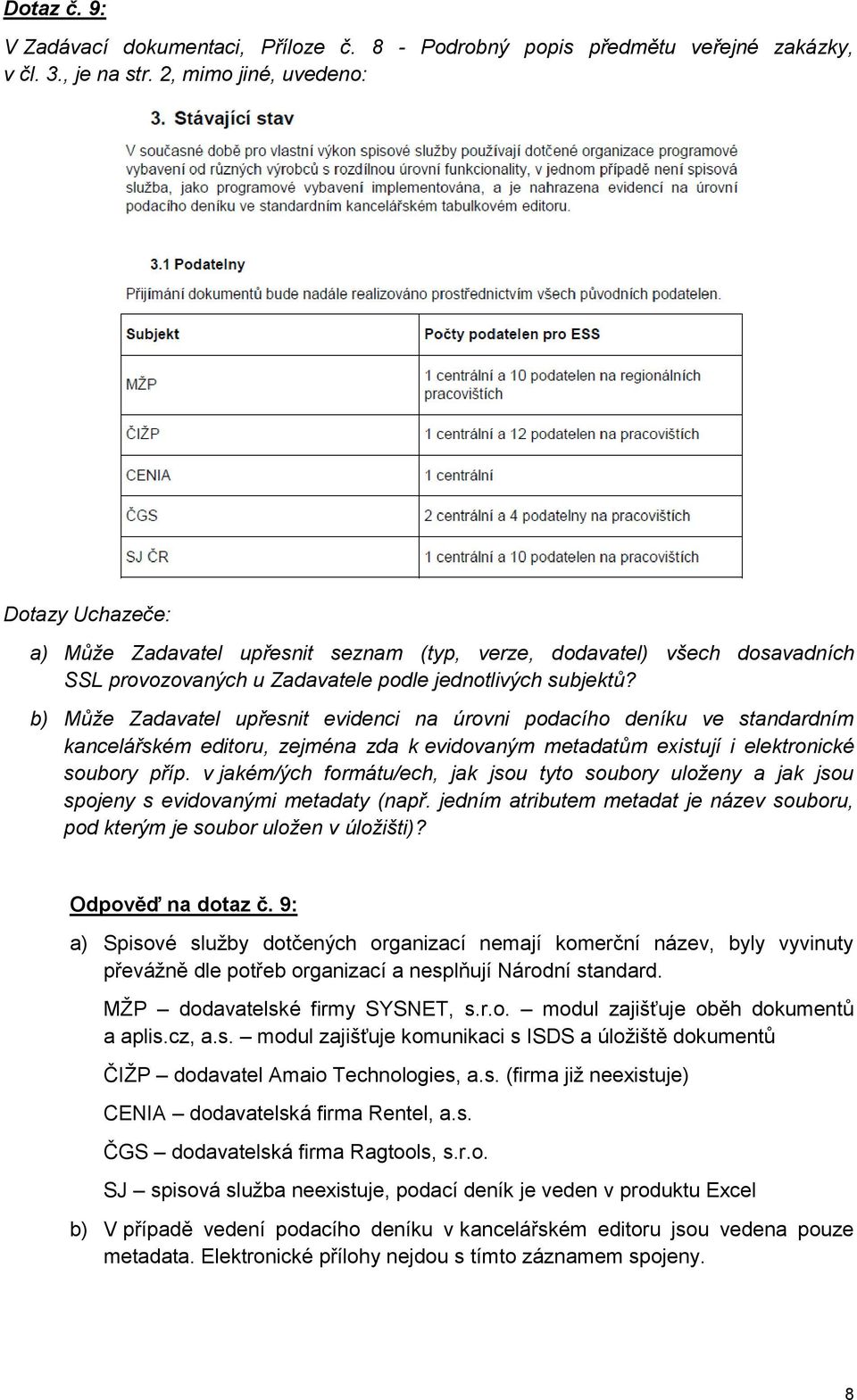 b) Může Zadavatel upřesnit evidenci na úrovni podacího deníku ve standardním kancelářském editoru, zejména zda k evidovaným metadatům existují i elektronické soubory příp.