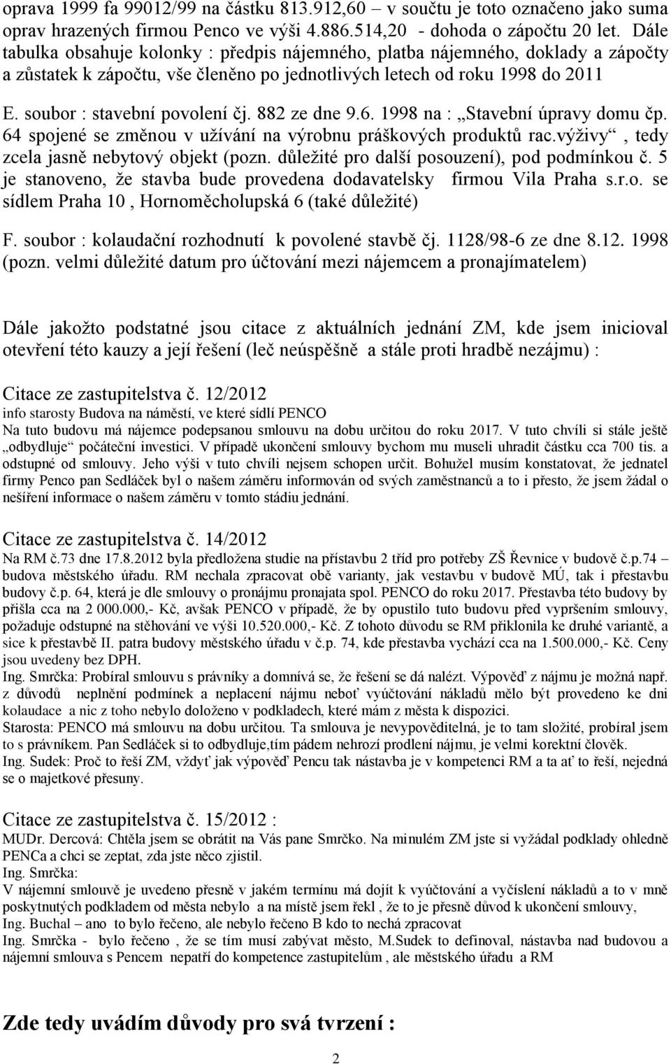 882 ze dne 9.6. 1998 na : Stavební úpravy domu čp. 64 spojené se změnou v užívání na výrobnu práškových produktů rac.výživy, tedy zcela jasně nebytový objekt (pozn.