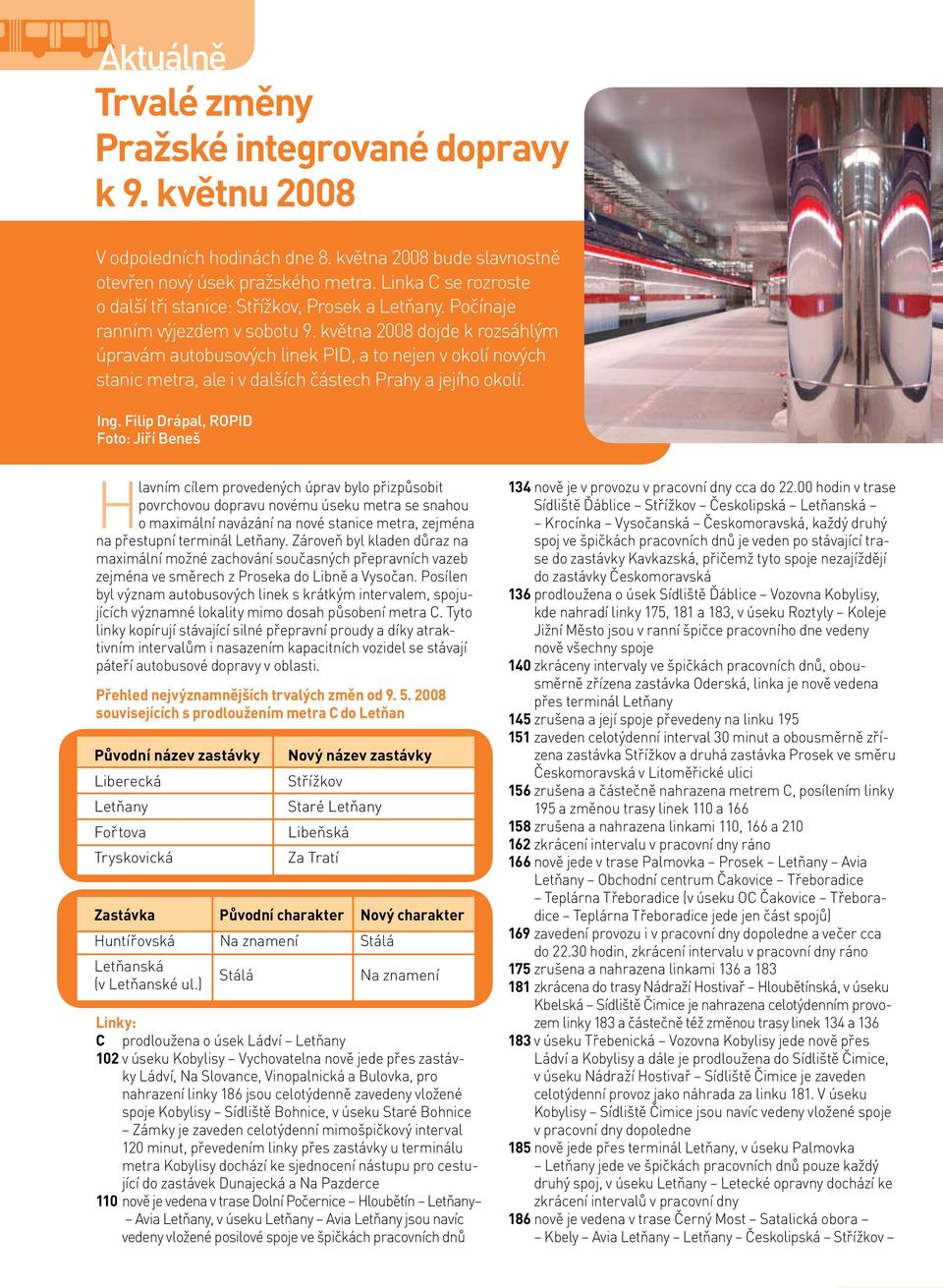 května 2008 dojde k rozsáhlým úpravám autobusových linek PID, a to nejen v okolí nových stanic metra, ale i v dalších částech Prahy a jejího okolí. Ing.