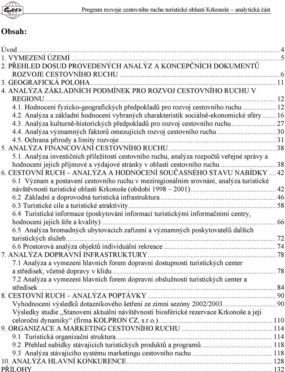 .. 16 4.3. Analýza kulturně-historických předpokladů pro rozvoj cestovního ruchu... 27 4.4. Analýza významných faktorů omezujících rozvoj cestovního ruchu... 30 4.5. Ochrana přírody a limity rozvoje.