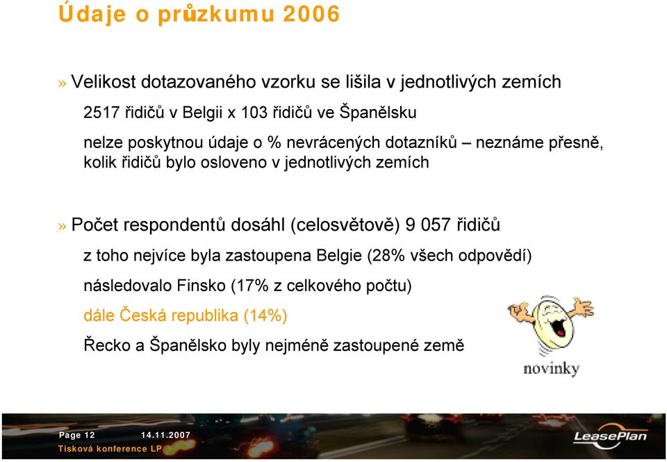 zemích» Počet respondentů dosáhl (celosvětově) 9 057 řidičů z toho nejvíce byla zastoupena Belgie (28% všech odpovědí)