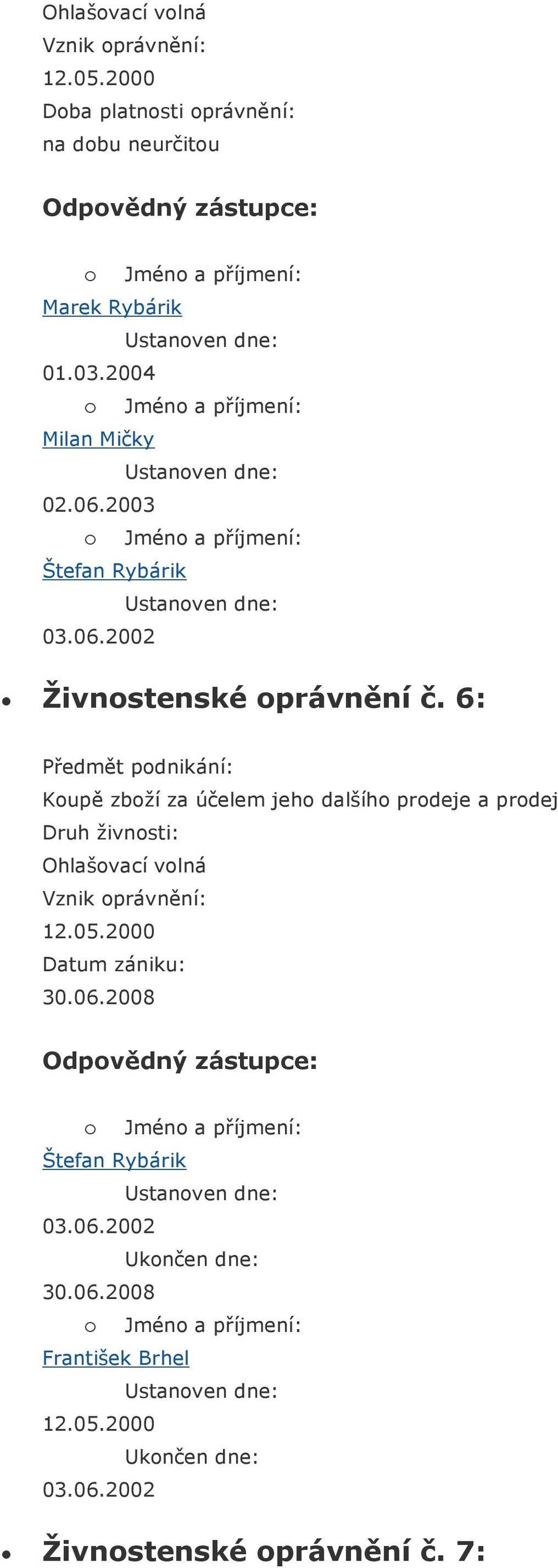 6: Koupě zboží za účelem jeho dalšího prodeje a prodej Ohlašovací volná