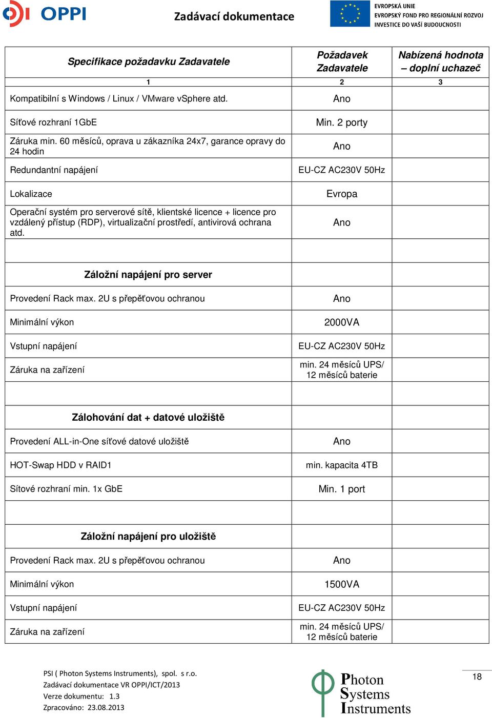 virtualizační prostředí, antivirová ochrana atd. Min. 2 porty EU-CZ AC230V 50Hz Evropa Záložní napájení pro server Provedení Rack max.