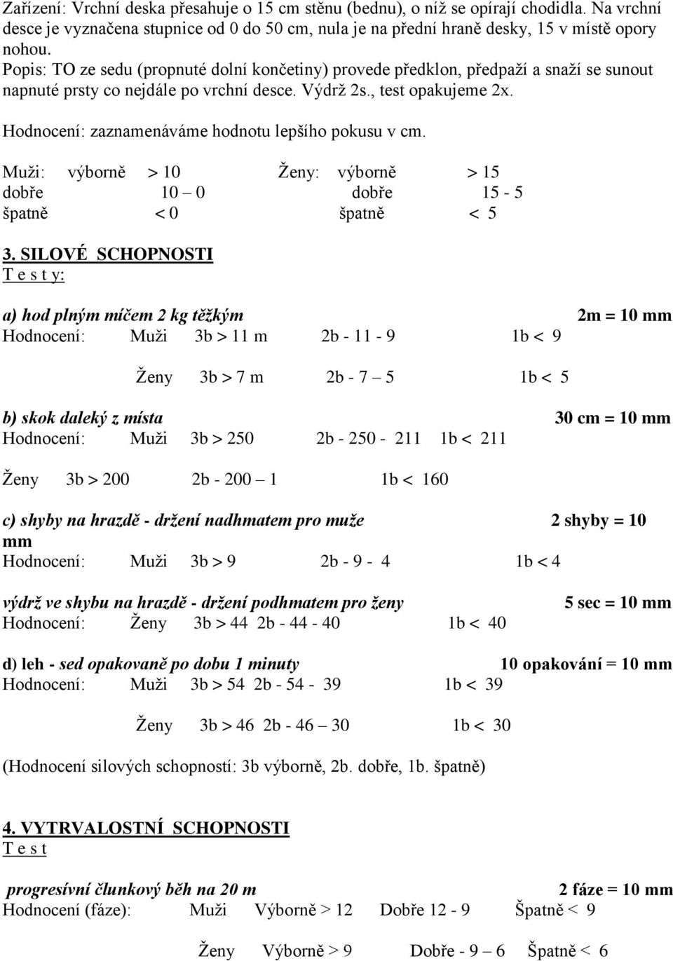 Hodnocení: zaznamenáváme hodnotu lepšího pokusu v cm. Muži: výborně > 10 Ženy: výborně > 15 dobře 10 0 dobře 15-5 špatně < 0 špatně < 5 3.