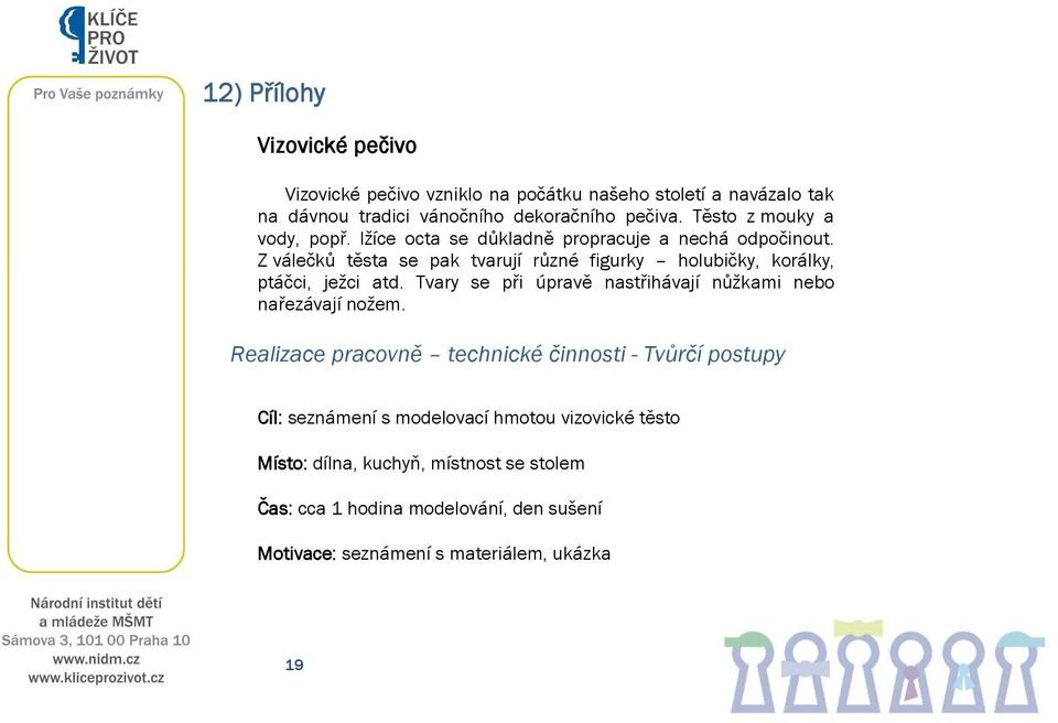 Z válečků těsta se pak tvarují různé figurky holubičky, korálky, ptáčci, ježci atd. Tvary se při úpravě nastřihávají nůžkami nebo nařezávají nožem.