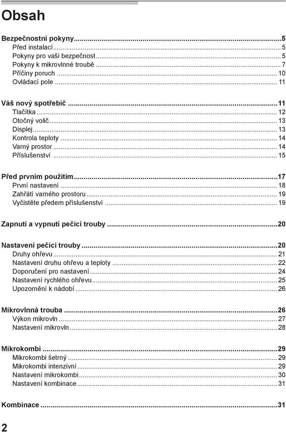 .. 19 Vyčistěte předem příslušenství... 19 Zapnutí a vypnutí pečicí trouby...20 Nastavení pečicí trouby...20 Druhy ohřevu... 21 Nastavení druhu ohřevu a teploty... 22 Doporučení pro nastavení.