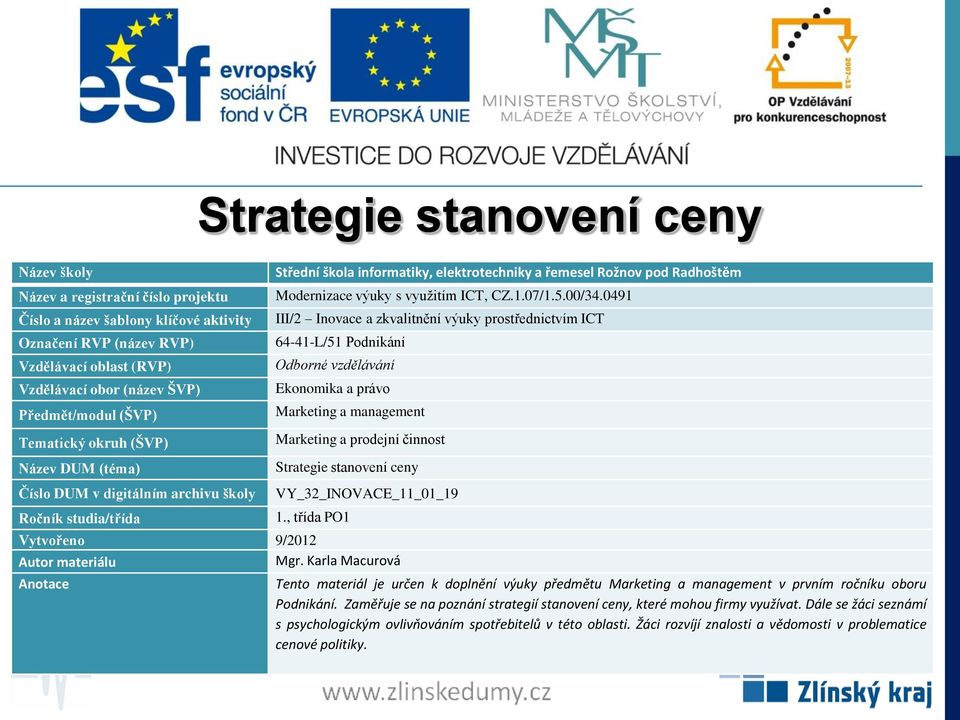 Zaměřuje se na poznání strategií stanovení ceny, které mohou firmy využívat.