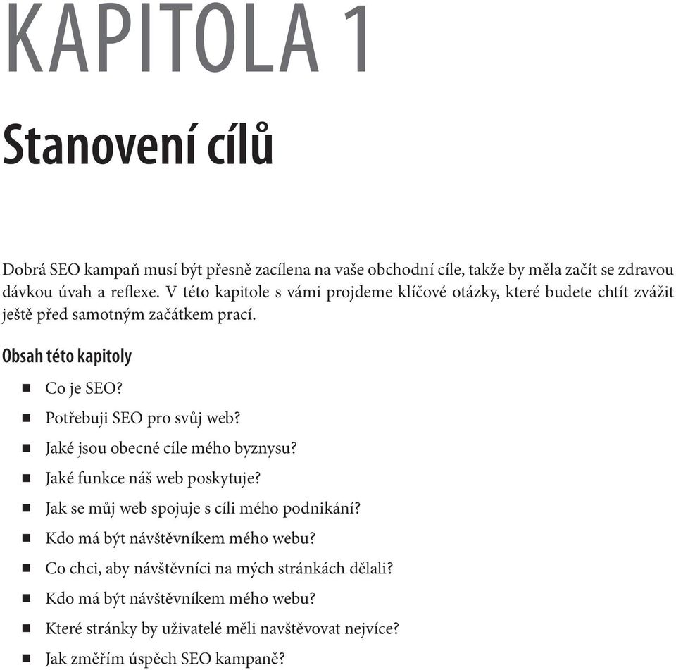 Potřebuji SEO pro svůj web? Jaké jsou obecné cíle mého byznysu? Jaké funkce náš web poskytuje? Jak se můj web spojuje s cíli mého podnikání?