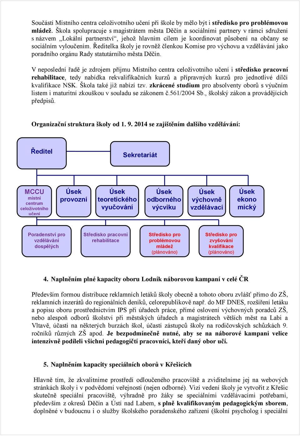 Ředitelka školy je rovněž členkou Komise pro výchovu a vzdělávání jako poradního orgánu Rady statutárního města Děčín.