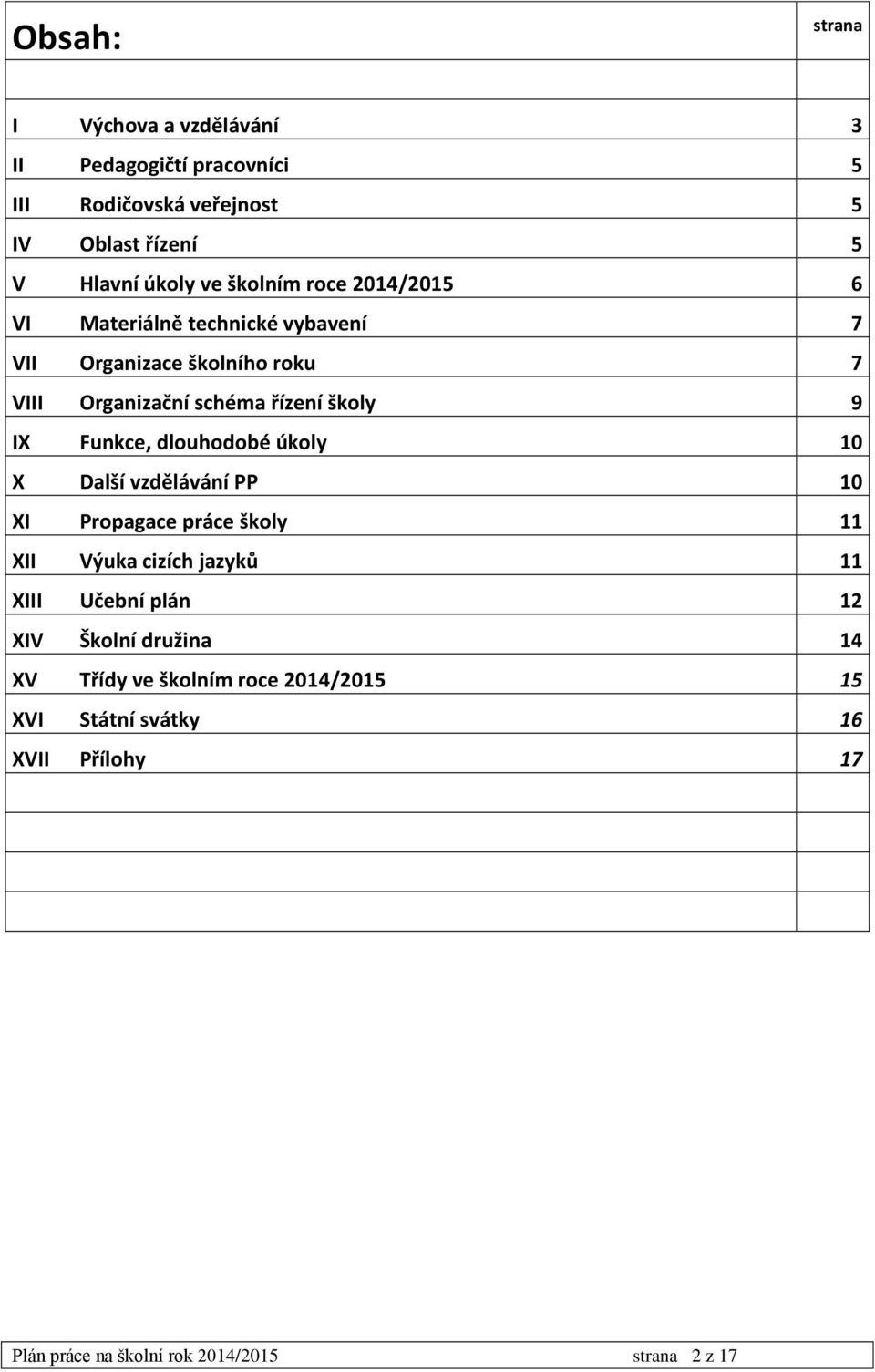 Funkce, dlouhodobé úkoly 10 X Další vzdělávání PP 10 XI Propagace práce školy 11 XII Výuka cizích jazyků 11 XIII Učební plán 12 XIV