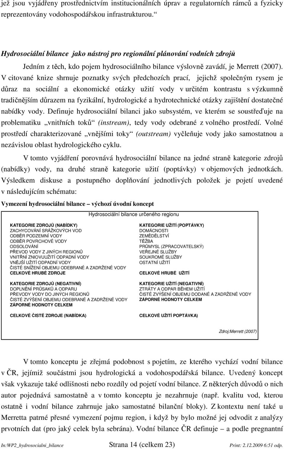 V citované knize shrnuje poznatky svých předchozích prací, jejichž společným rysem je důraz na sociální a ekonomické otázky užití vody v určitém kontrastu s výzkumně tradičnějším důrazem na