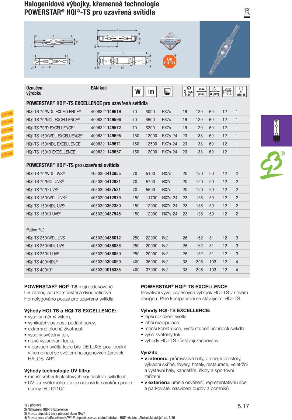 1 HQI-TS 150/WDL EXCELLENCE 1) 4008321149695 150 12000 RX7s-24 23 138 69 12 1 HQI-TS 150/NDL EXCELLENCE 1) 4008321149671 150 12500 RX7s-24 23 138 69 12 1 HQI-TS 150/D EXCELLENCE 1) 4008321149657 150