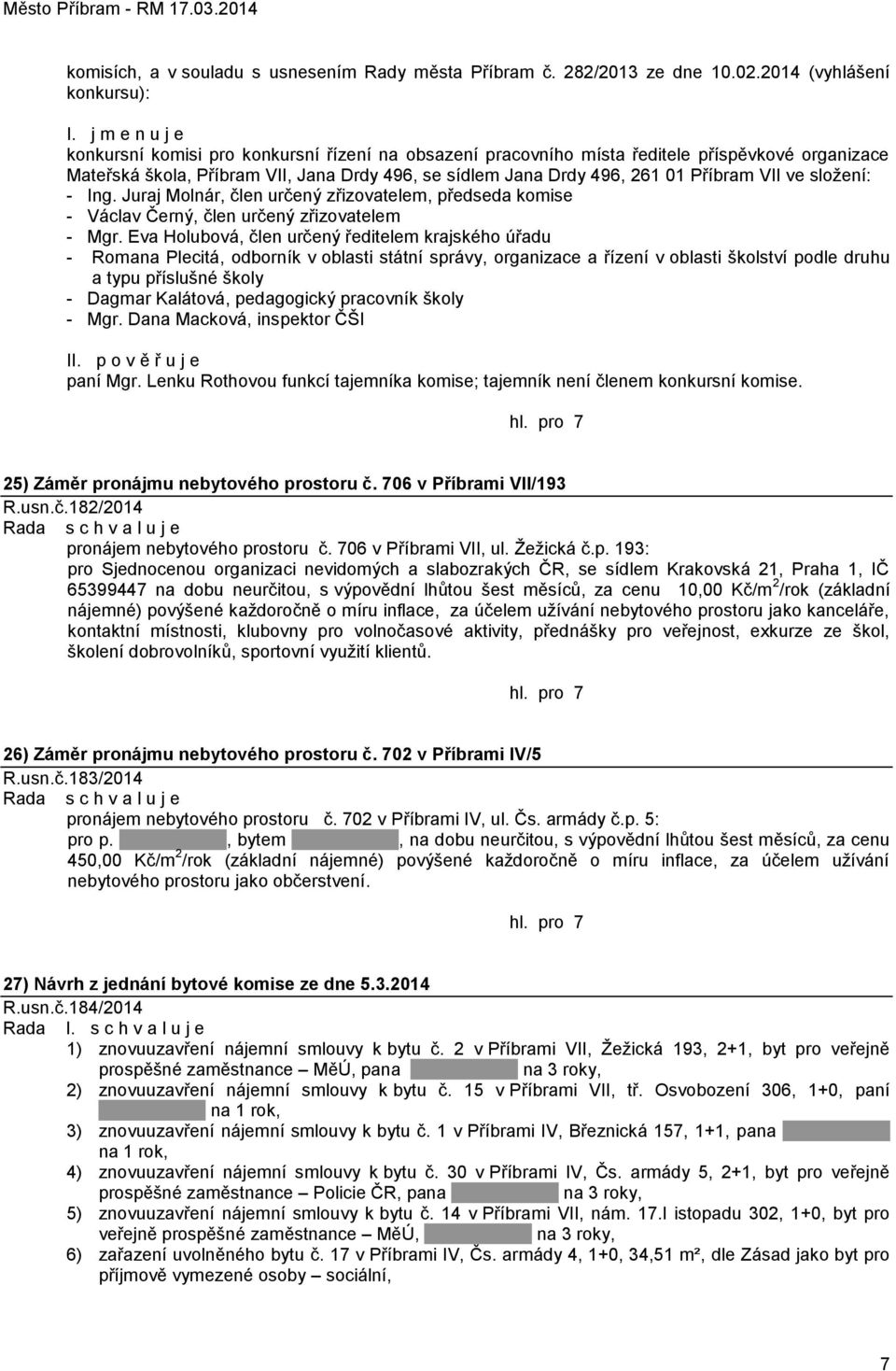 VII ve sloţení: - Ing. Juraj Molnár, člen určený zřizovatelem, předseda komise - Václav Černý, člen určený zřizovatelem - Mgr.