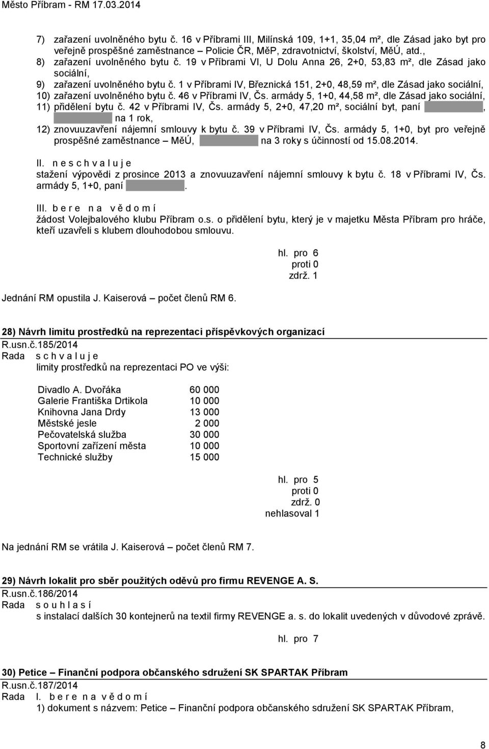 1 v Příbrami IV, Březnická 151, 2+0, 48,59 m², dle Zásad jako sociální, 10) zařazení uvolněného bytu č. 46 v Příbrami IV, Čs. armády 5, 1+0, 44,58 m², dle Zásad jako sociální, 11) přidělení bytu č.