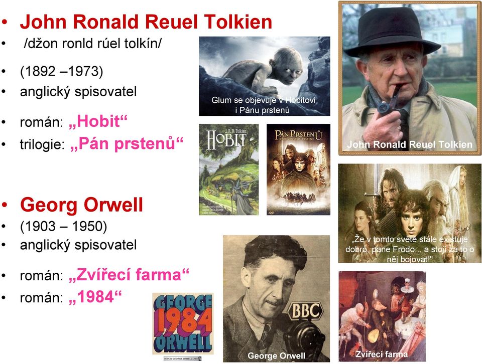 Tolkien Georg Orwell (1903 1950) anglický spisovatel Že v tomto světě stále existuje dobro,