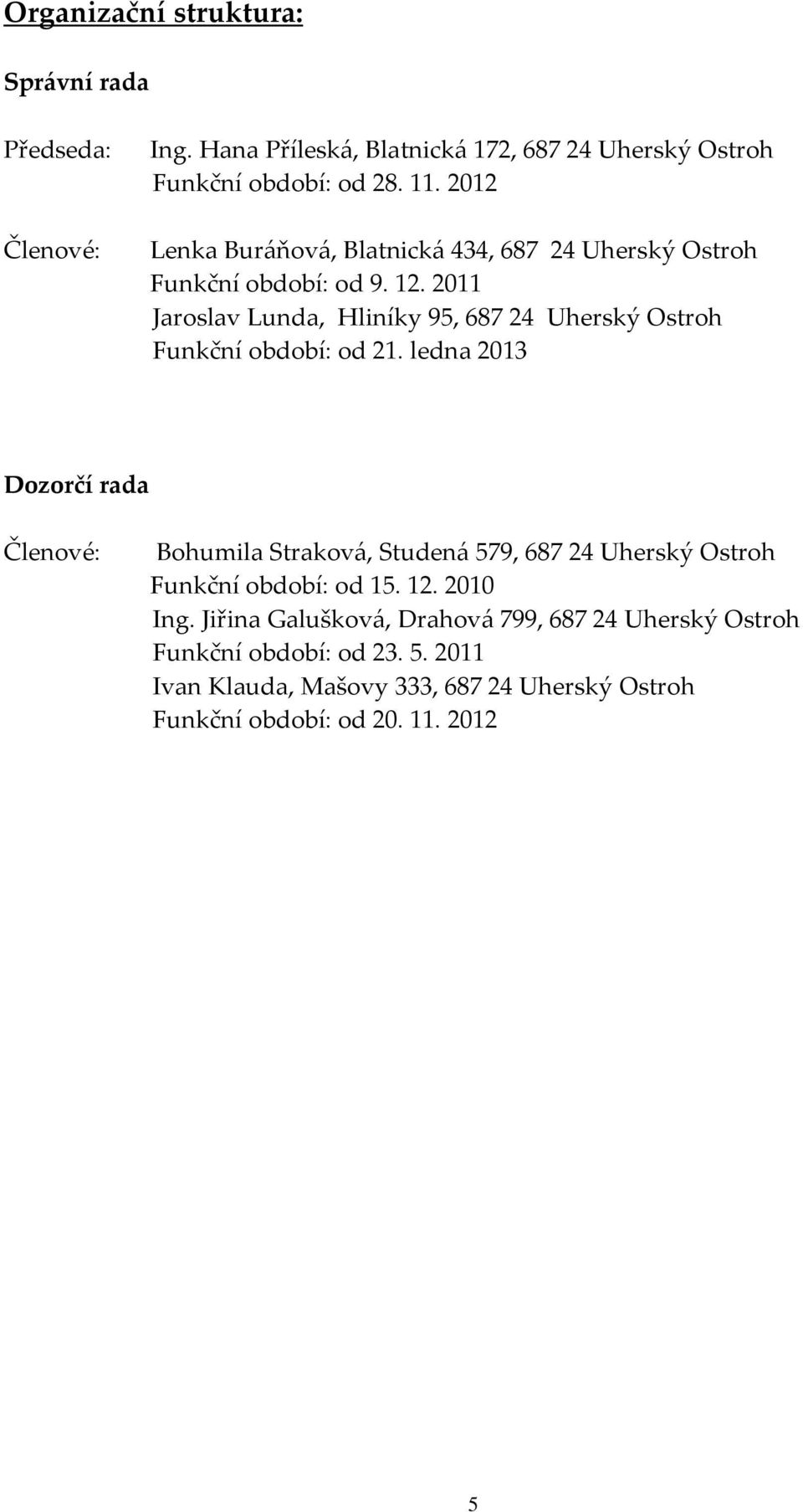 2011 Jaroslav Lunda, Hliníky 95, 687 24 Uherský Ostroh Funkční období: od 21.