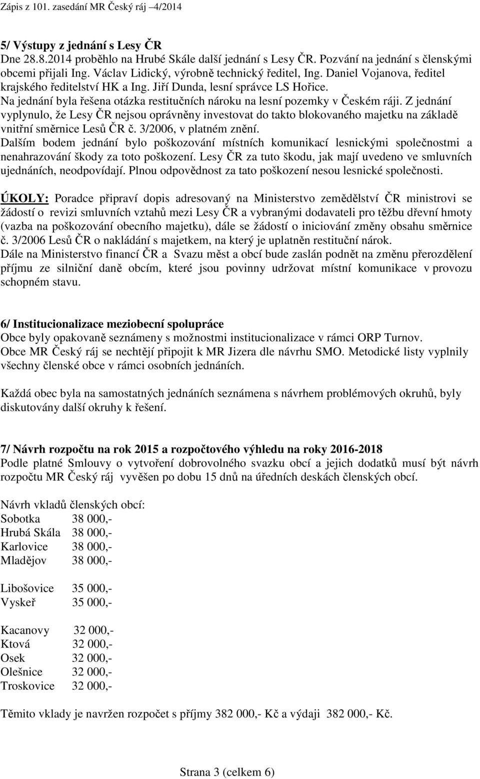 Z jednání vyplynulo, že Lesy ČR nejsou oprávněny investovat do takto blokovaného majetku na základě vnitřní směrnice Lesů ČR č. 3/2006, v platném znění.