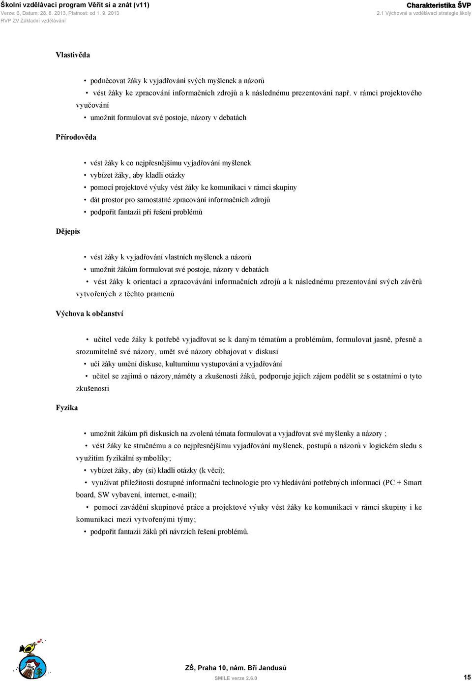 v rámci projektového vyučování umožnit formulovat své postoje, názory v debatách Přírodověda vést žáky k co nejpřesnějšímu vyjadřování myšlenek vybízet žáky, aby kladli otázky pomocí projektové výuky