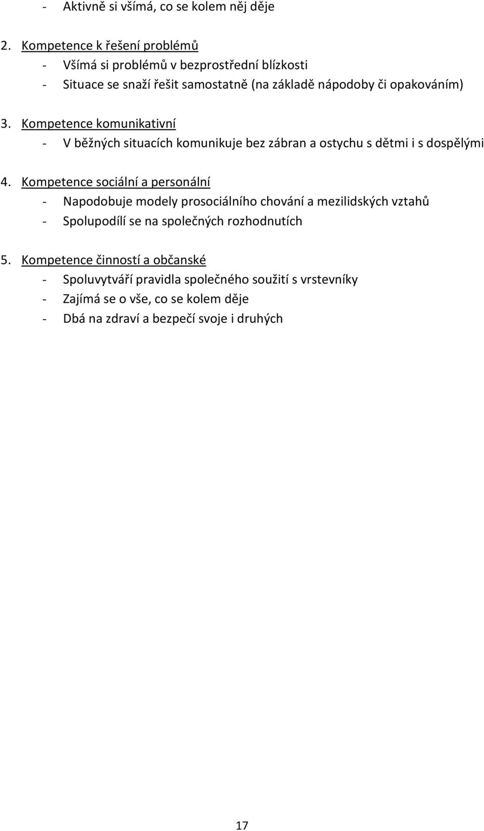Kompetence komunikativní - V běžných situacích komunikuje bez zábran a ostychu s dětmi i s dospělými 4.
