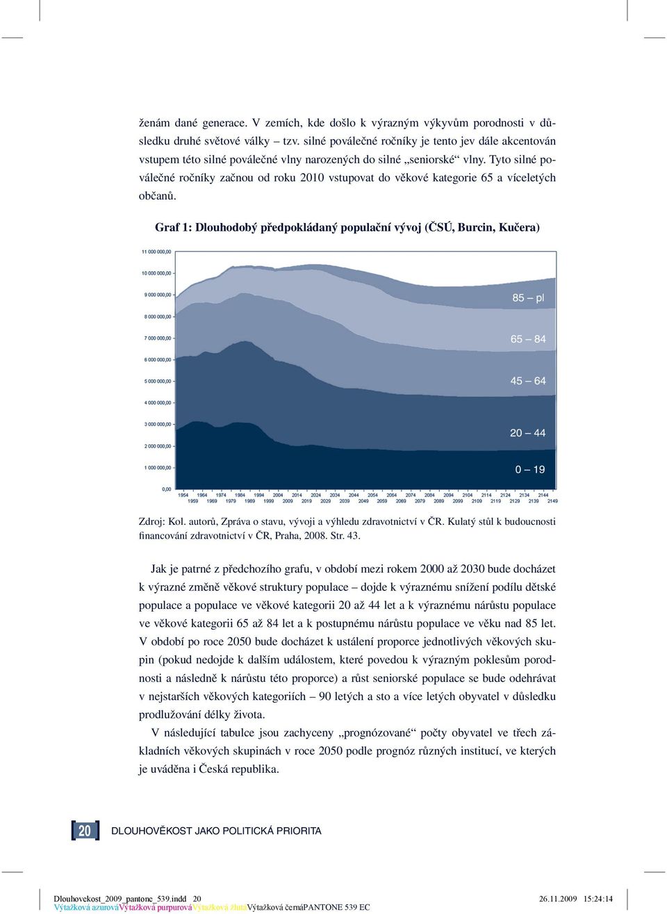 Tyto silné poválečné ročníky začnou od roku 2010 vstupovat do věkové kategorie 65 a víceletých občanů. Graf 1: Dlouhodobý předpokládaný populační vývoj (ČSÚ, Burcin, Kučera) Zdroj: Kol.