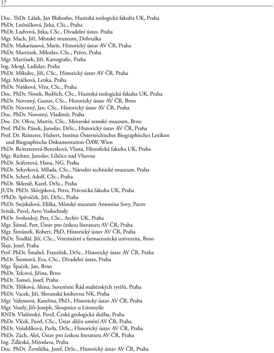 Mergl, Ladislav, Praha PhDr. Mikulec, Jiří, CSc., Historický ústav AV ČR, Praha Mgr. Mráčková, Lenka, Praha PhDr. Naňková, Věra, CSc., Praha Doc. PhDr. Nosek, Bedřich, CSc.