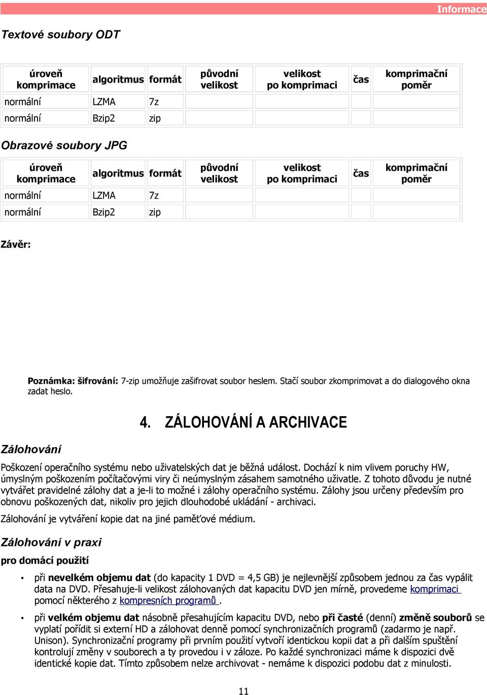 Stačí soubor zkomprimovat a do dialogového okna zadat heslo. Zálohování 4. ZÁLOHOVÁNÍ A ARCHIVACE Poškození operačního systému nebo uživatelských dat je běžná událost.