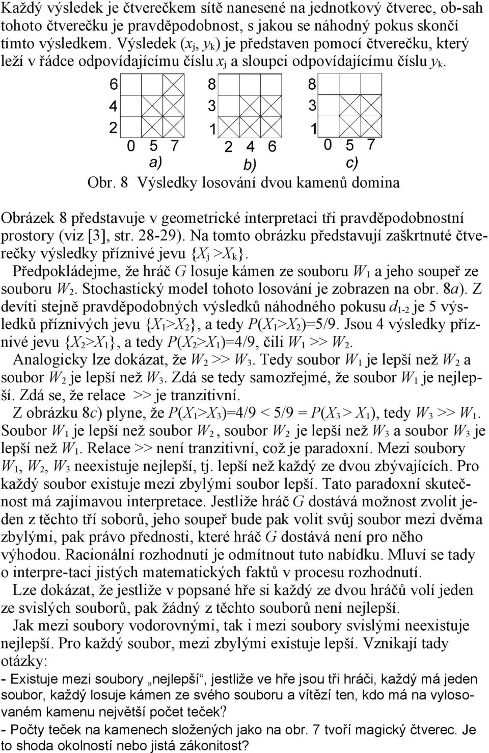 8 Výsledky losování dvou kamenů domina Obrázek 8 představuje v geometrické interpretaci tři pravděpodobnostní prostory (viz [3], str. 28-29).