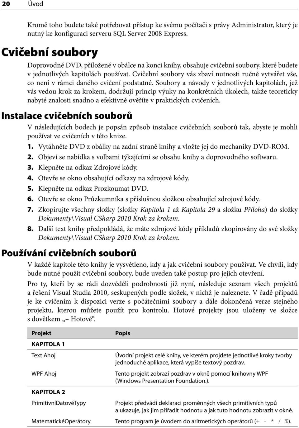 Cvičební soubory vás zbaví nutnosti ručně vytvářet vše, co není v rámci daného cvičení podstatné.