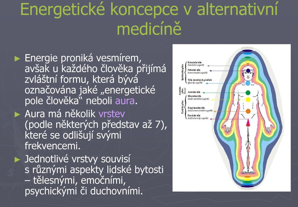 Aura má několik vrstev (podle některých představ až 7), které se odlišují svými frekvencemi.