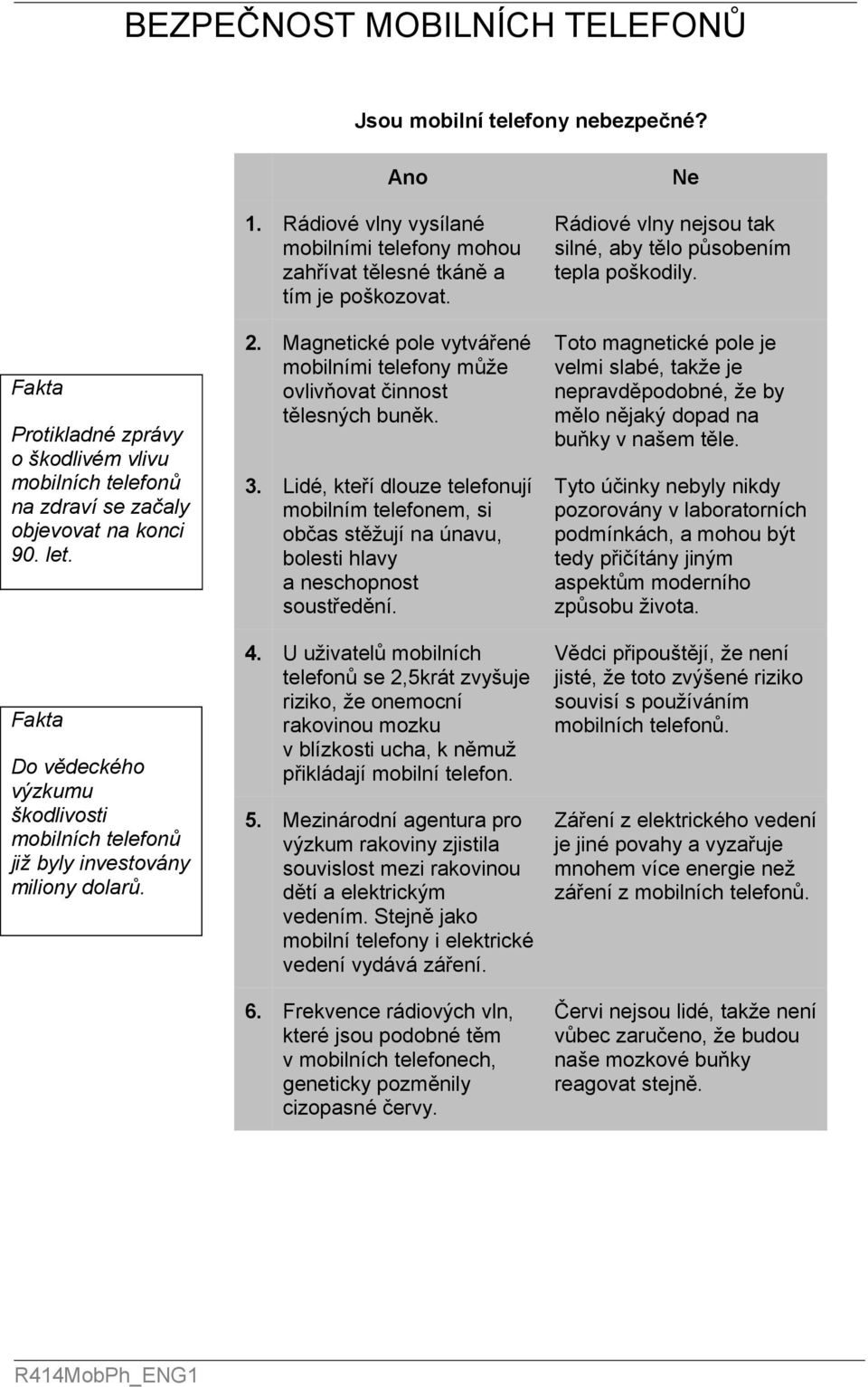 Magnetické pole vytvářené mobilními telefony může ovlivňovat činnost tělesných buněk. 3.