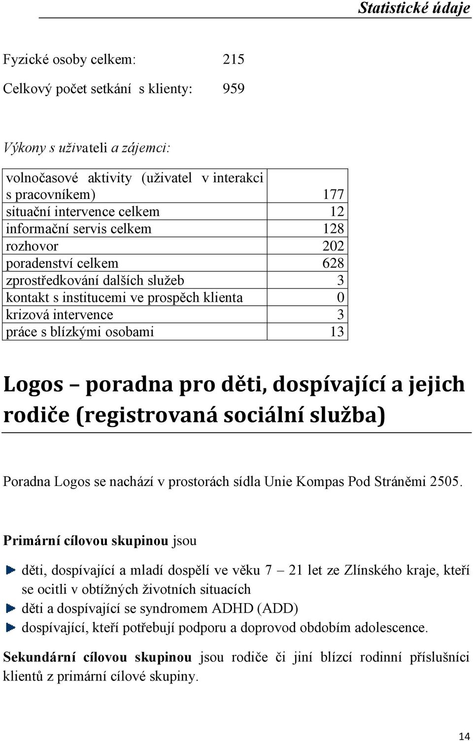 poradna pro děti, dospívající a jejich rodiče (registrovaná sociální služba) Poradna Logos se nachází v prostorách sídla Unie Kompas Pod Stráněmi 2505.