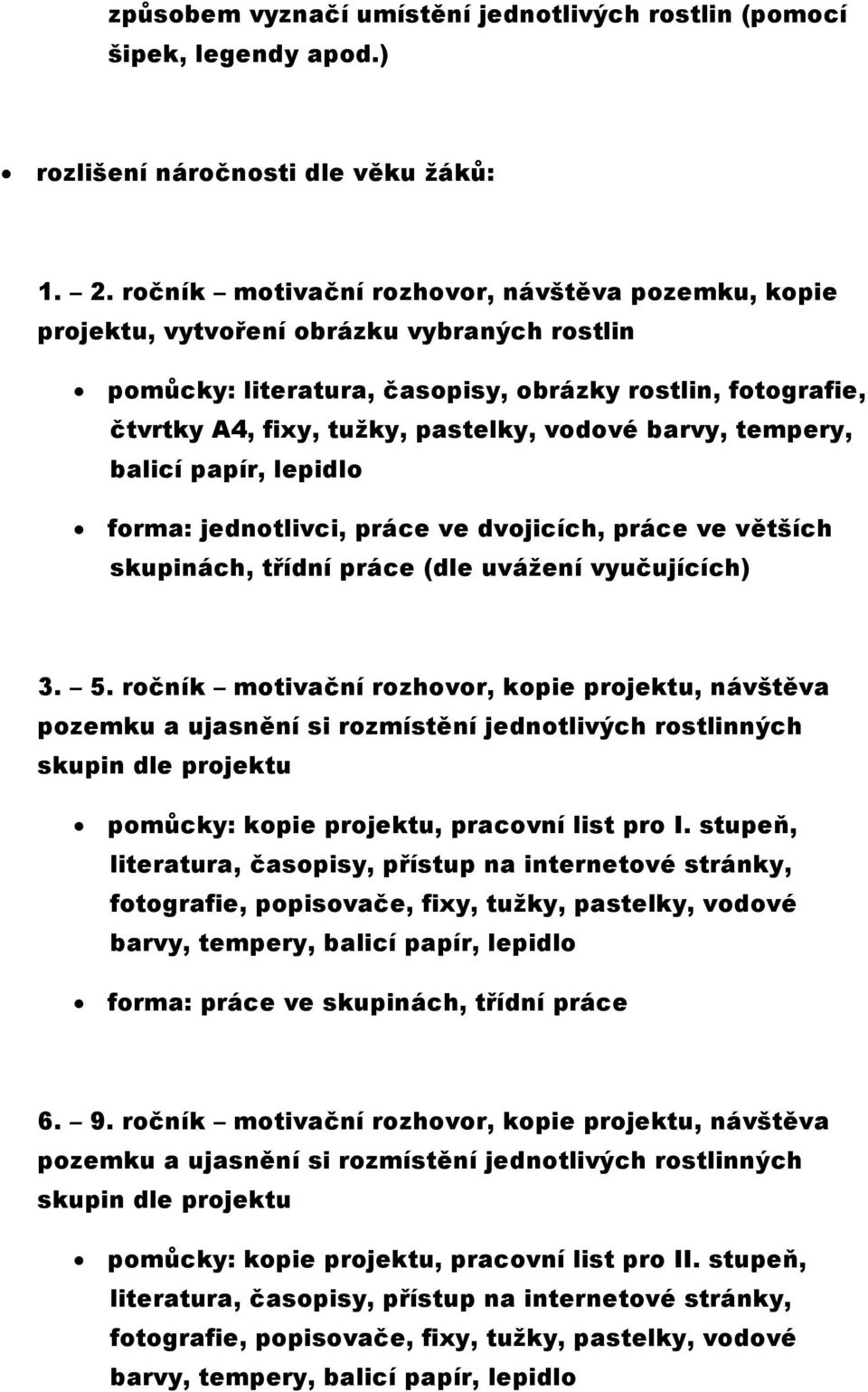 barvy, tempery, balicí papír, lepidlo forma: jednotlivci, práce ve dvojicích, práce ve větších skupinách, třídní práce (dle uvážení vyučujících) 3. 5.