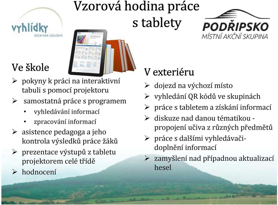 projektorem celé třídě hodnocení V exteriéru ru dojezd na výchozí místo vyhledání QR kódů ve skupinách práce s tabletem a získání