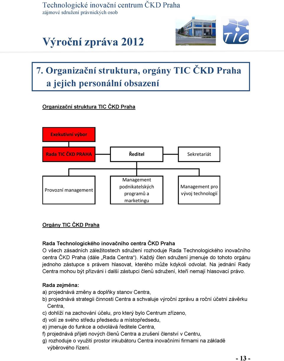 Technologického inovačního centra ČKD Praha (dále Rada Centra ). Každý člen sdružení jmenuje do tohoto orgánu jednoho zástupce s právem hlasovat, kterého může kdykoli odvolat.