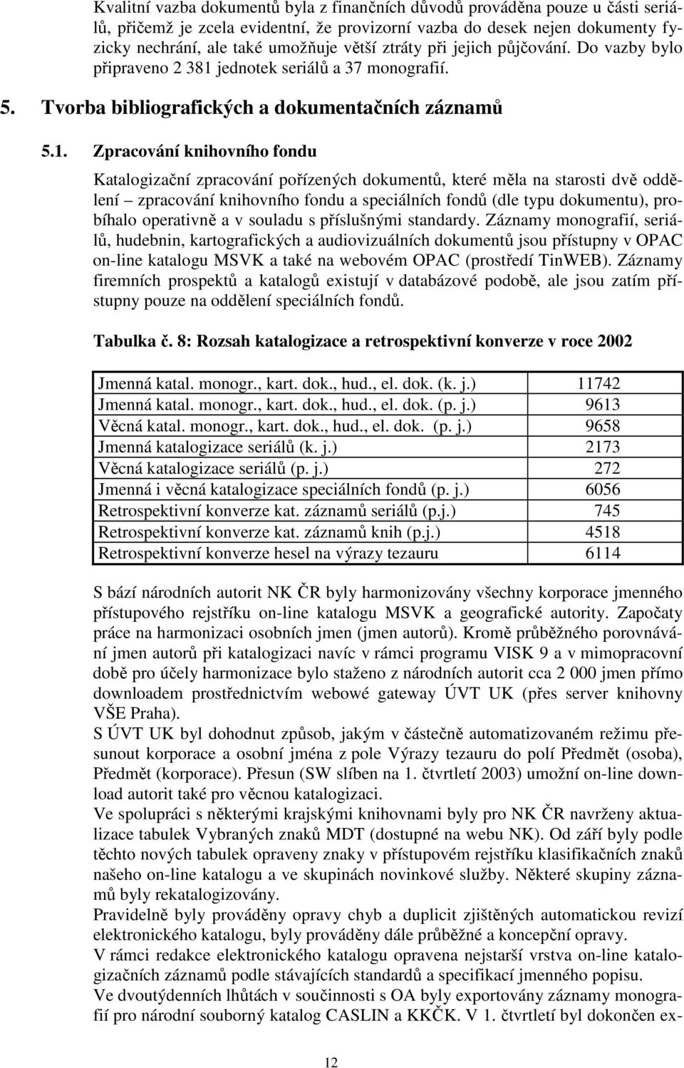 jednotek seriálů a 37 monografií. 5. Tvorba bibliografických a dokumentačních záznamů 5.1.