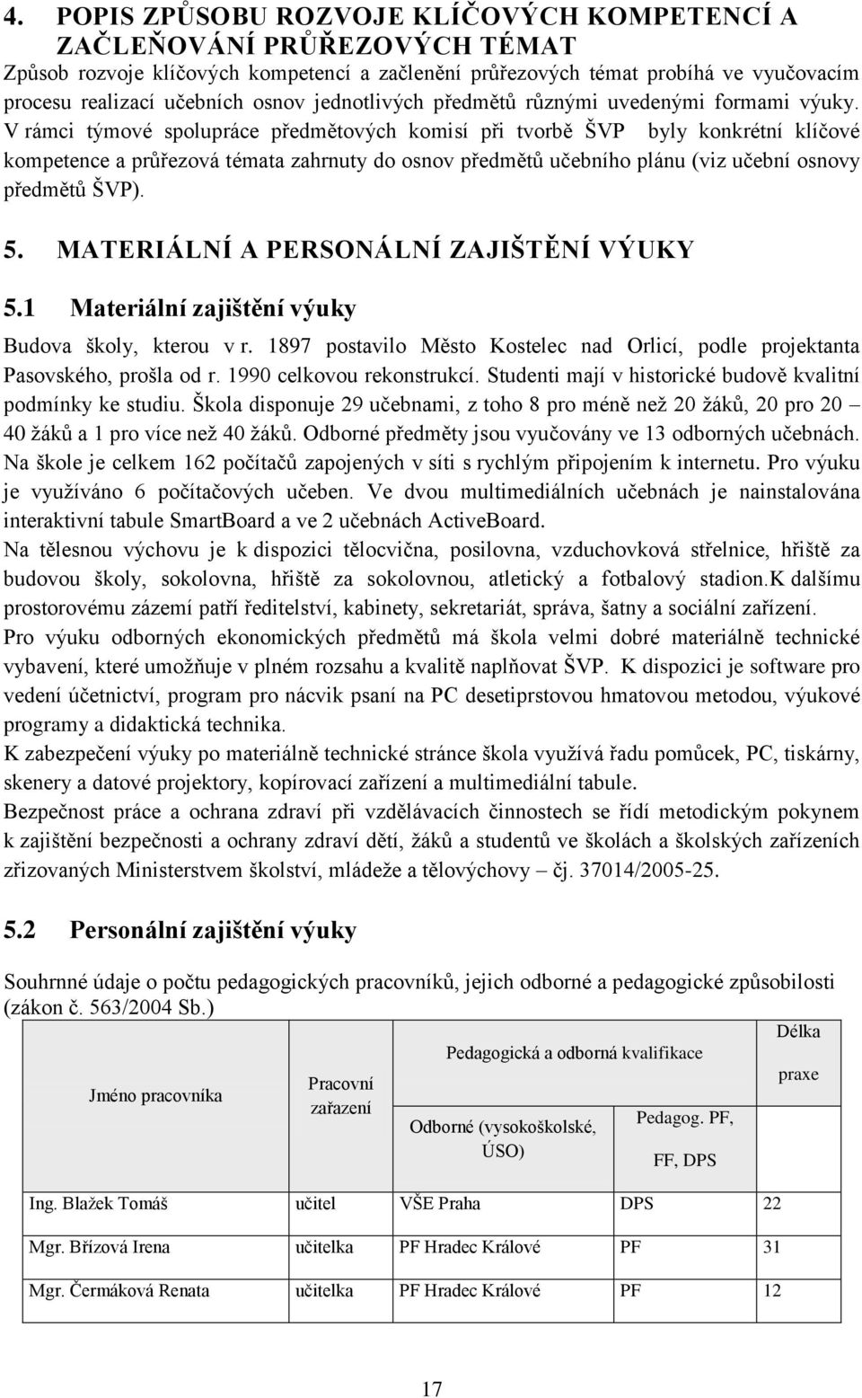 V rámci týmové spolupráce předmětových komisí při tvorbě ŠVP byly konkrétní klíčové kompetence a průřezová témata zahrnuty do osnov předmětů učebního plánu (viz učební osnovy předmětů ŠVP). 5.