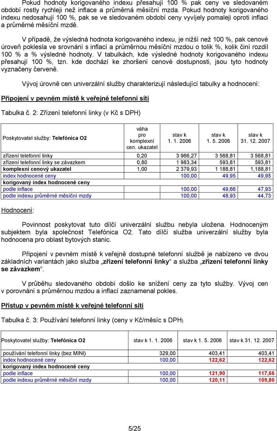 V případě, že výsledná hodnota korigovaného indexu, je nižší než 100 %, pak cenové úroveň poklesla ve srovnání s inflací a průměrnou měsíční mzdou o tolik %, kolik činí rozdíl 100 % a % výsledné