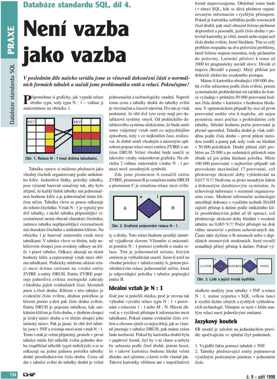 Připomeňme si graficky, jak vypadá relace třetího typu, tedy typu N : 1 vidíme ji znázorněnou na obrázku 1. Obr. 1. Relace N : 1 mezi dvìma tabulkami.