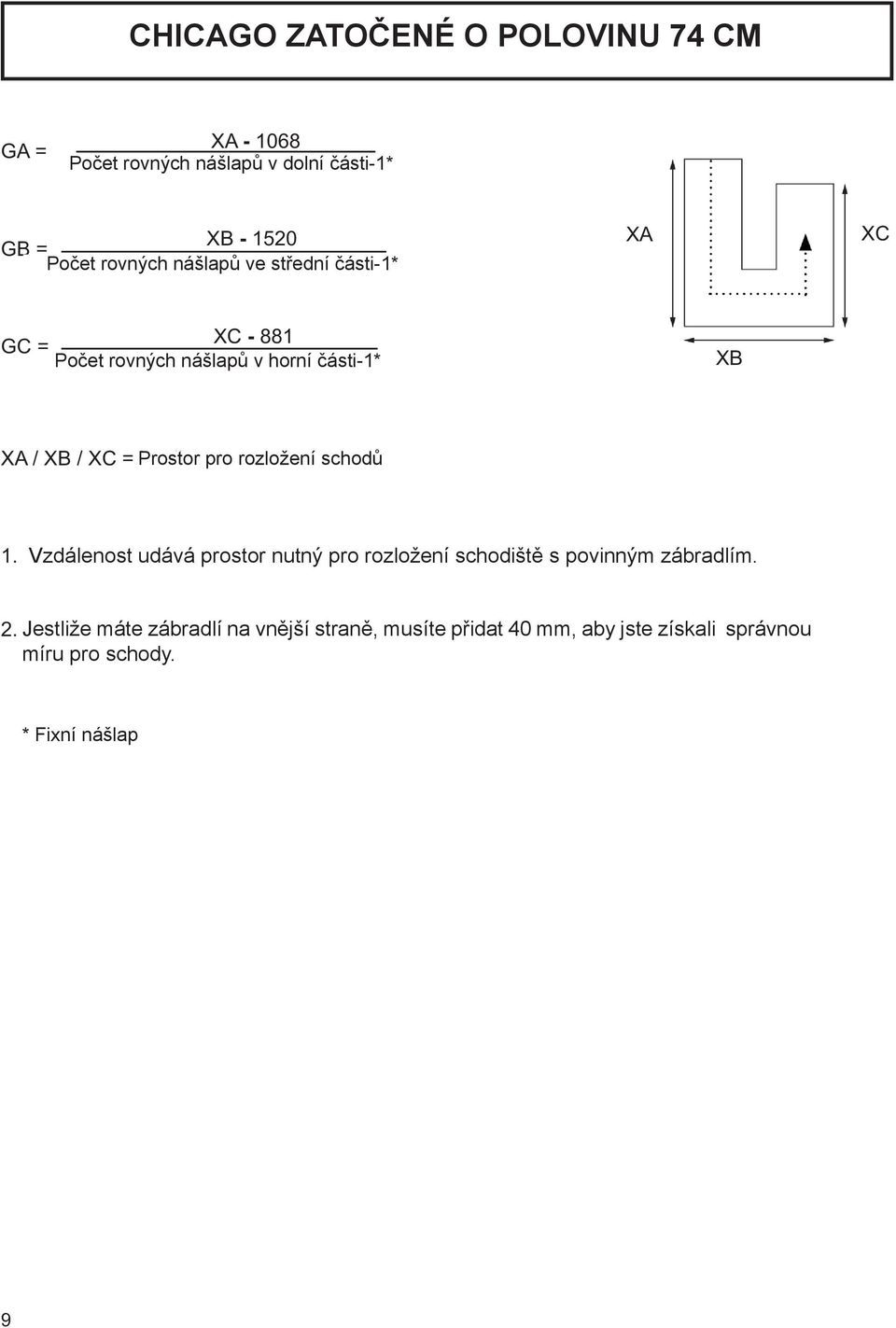 schodů 1. The Vzdálenost mesures udává indicates prostor the nutný landing pro space rozložení for the schodiště staircase s with povinným the mandatory zábradlím. banister 2.