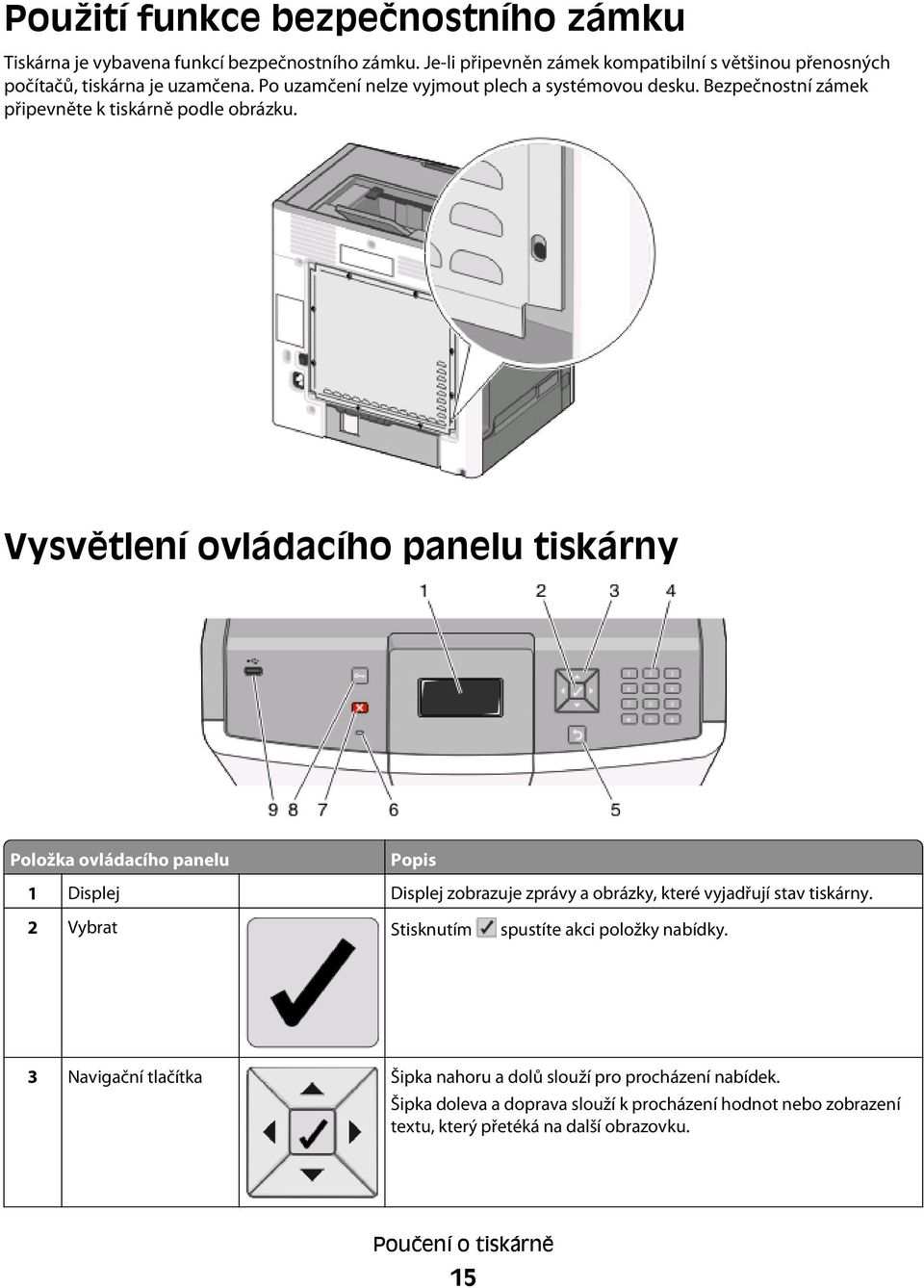 Bezpečnostní zámek připevněte k tiskárně podle obrázku.