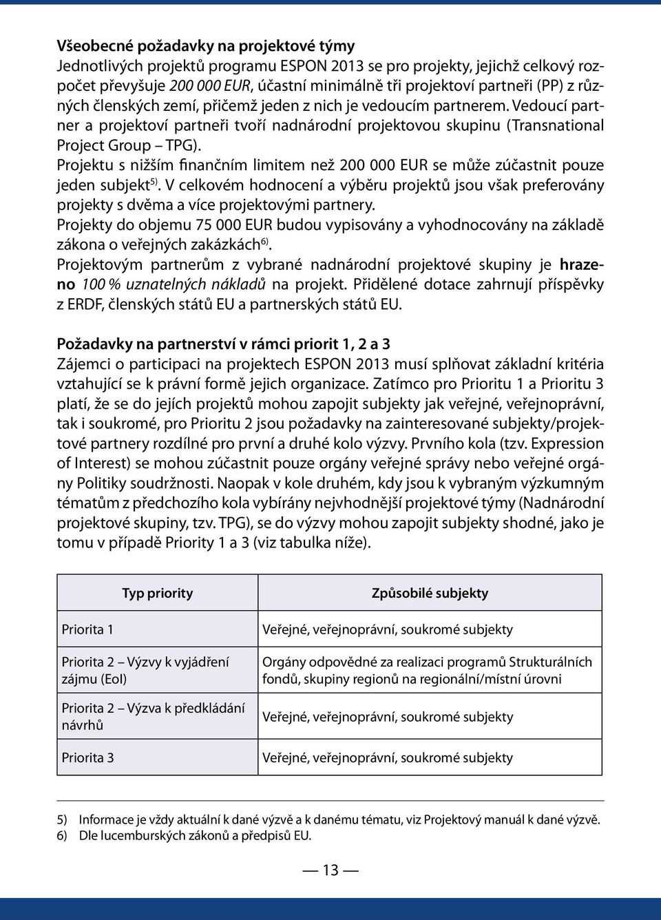 Projektu s nižším finančním limitem než 200 000 EUR se může zúčastnit pouze jeden subjekt 5).