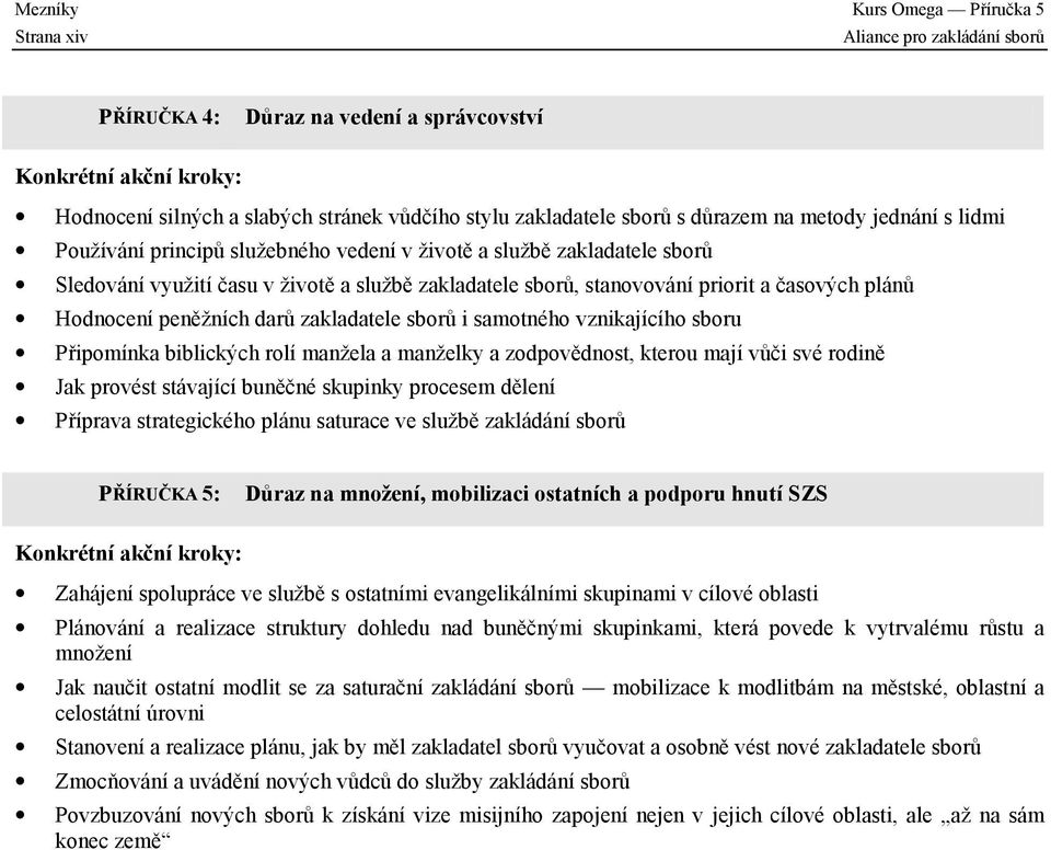 časových plánů Hodnocení peněžních darů zakladatele sborů i samotného vznikajícího sboru Připomínka biblických rolí manžela a manželky a zodpovědnost, kterou mají vůči své rodině Jak provést