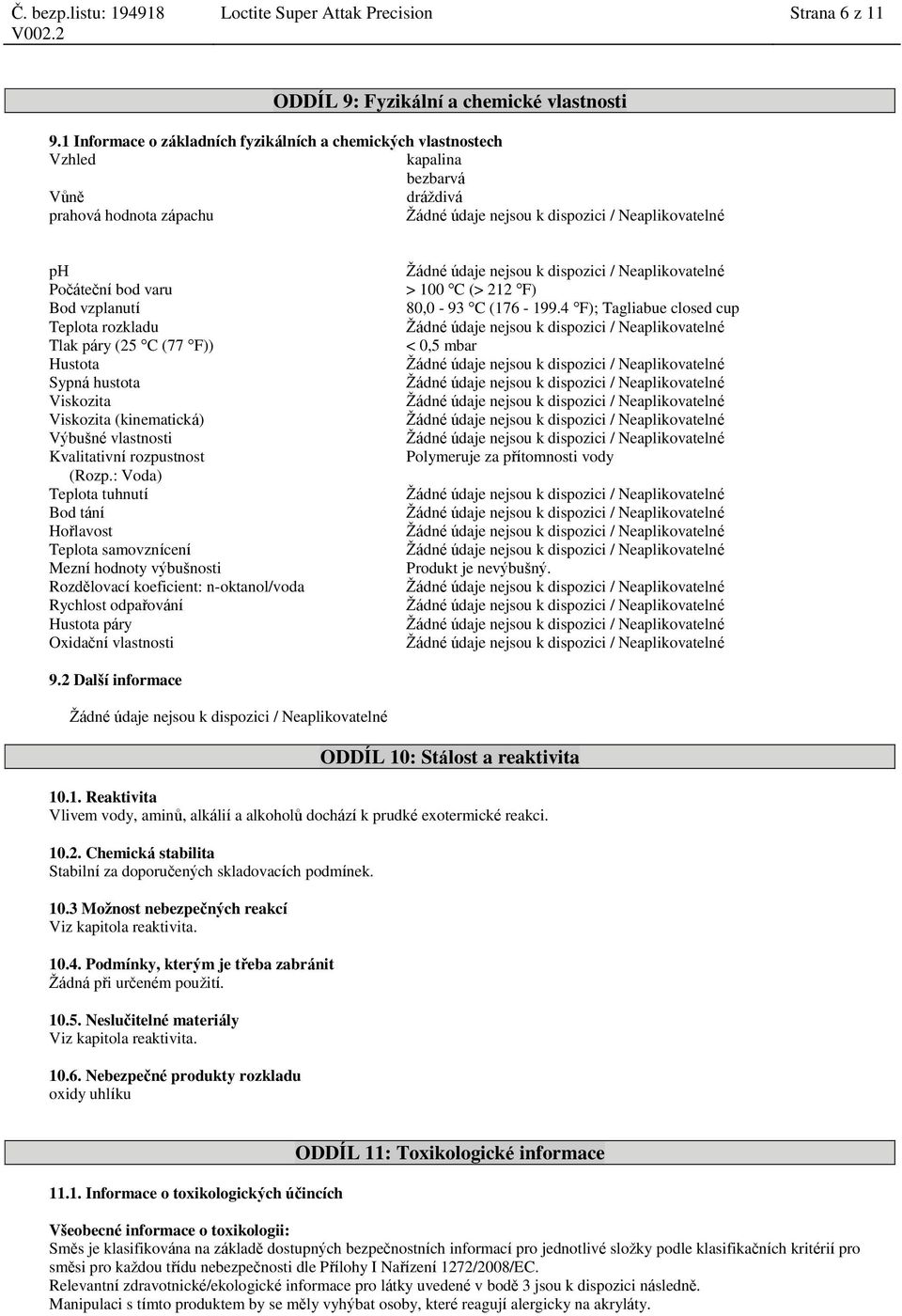 F)) Hustota Sypná hustota Viskozita Viskozita (kinematická) Výbušné vlastnosti Kvalitativní rozpustnost (Rozp.