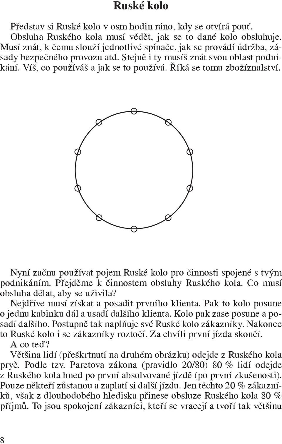 Říká se tomu zbožíznalství. Nyní začnu používat pojem Ruské kolo pro činnosti spojené s tvým podnikáním. Přejděme k činnostem obsluhy Ruského kola. Co musí obsluha dělat, aby se uživila?