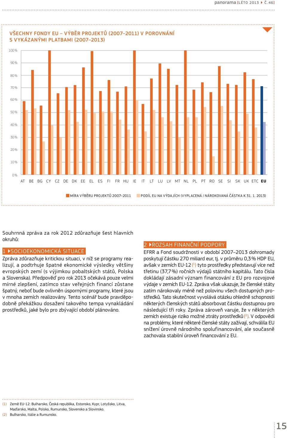 2013) Souhrnná zpráva za rok 2012 zdůrazňuje šest hlavních okruhů: 1 Socioekonomická situace Zpráva zdůrazňuje kritickou situaci, v níž se programy realizují, a podtrhuje špatné ekonomické výsledky