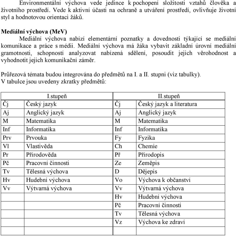 Mediální výchova (MeV) Mediální výchova nabízí elementární poznatky a dovednosti týkající se mediální komunikace a práce s médii.