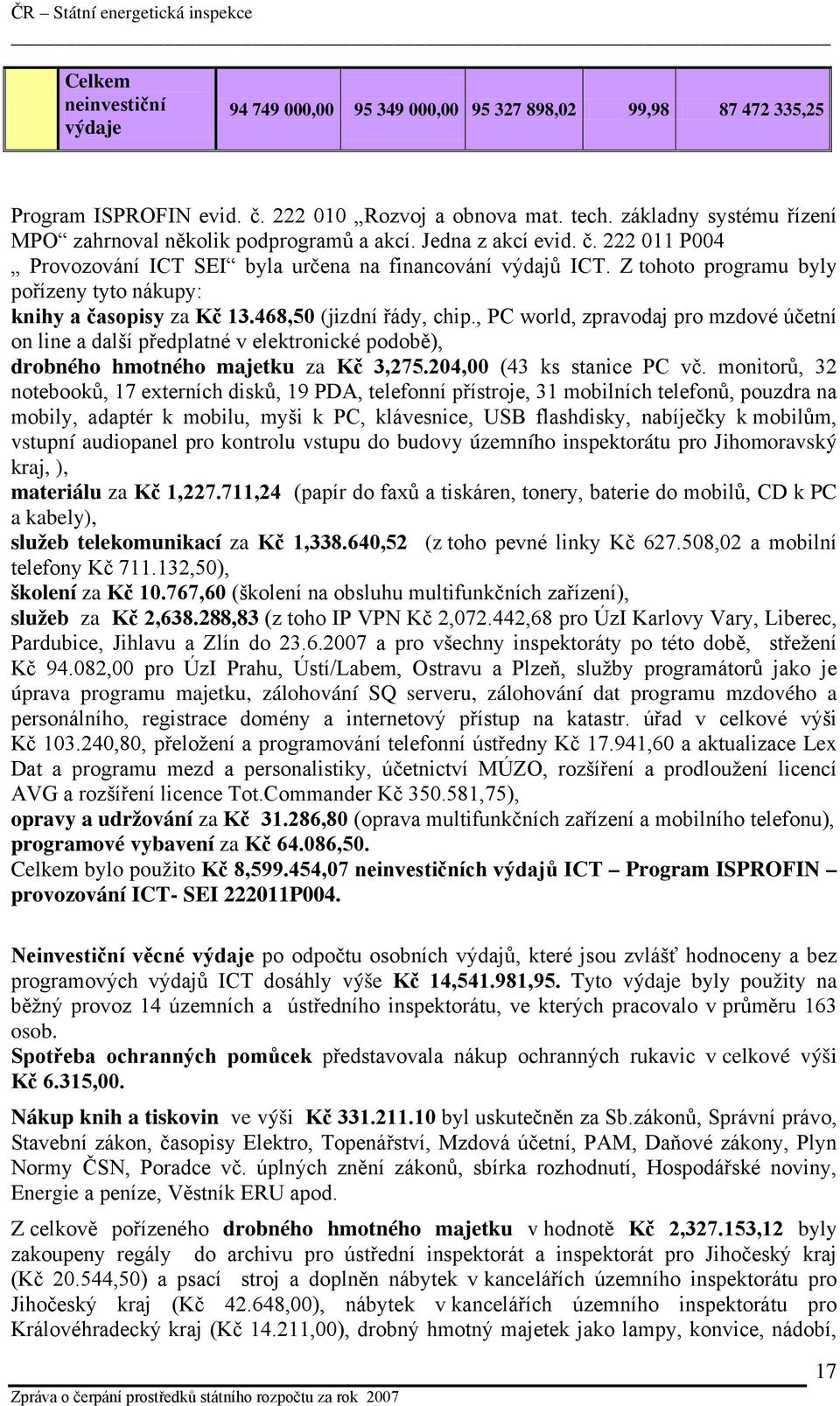 Z tohoto programu byly pořízeny tyto nákupy: knihy a časopisy za Kč 13.468,50 (jizdní řády, chip.